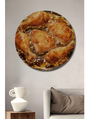 Özgürce Lezzetli Tavuk Bukeleri Ahşap Yuvarlak Duvar Tablosu Dekorasyon