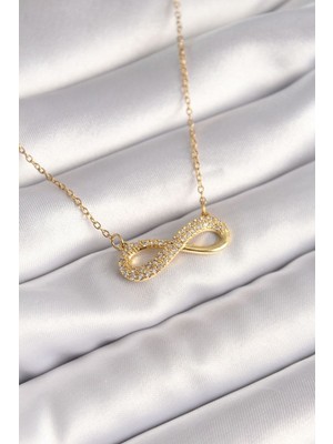 Epilons 316L Çelik Gold Renk Zincir Zirkon Taşlı Sonsuzluk Model Kadın Kolye - TJ-BKO8410