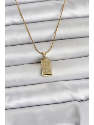 Epilons 316L Çelik Zincir Gold Renk Külçe Altın Model Kadın Kolye - TJ-BKO11042