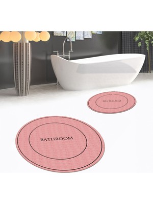 PremiumPort Yıkanabilir, Kaymaz, Dijital Baskılı Yuvarlak Banyo Paspası, Ikili Set