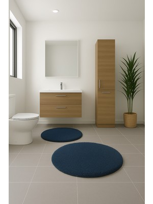 Özgürce Modern Yuvarlak Dekoratif Banyo Paspası ve Klozet Takımı, Şık ve Kaymaz