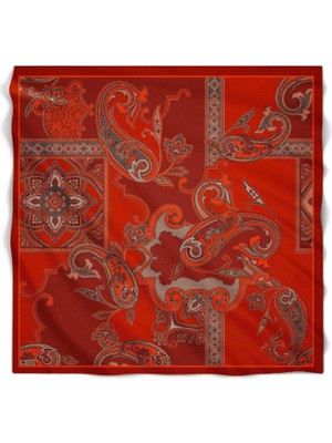 Kırmızı Ed Scarf Yeni Etnik Desen Viskon Eşarp