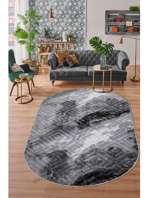 PremiumPort Oval Halı Yolluk, Antrasit, 80X200 Cm, Silinebilir, Şık ve Modern Tasarım