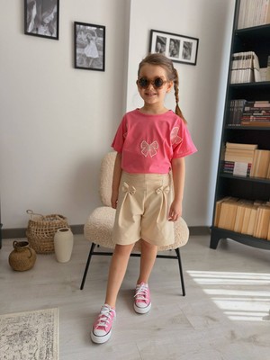 İnebolu Kids Kız Çocuk Kurdele Nakışlı Detay 2 Li Şort Takım