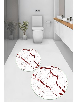 PremiumPort Yıkanabilir Mermer Desenli Yuvarlak Banyo Paspası 2'li Klozet Takımı