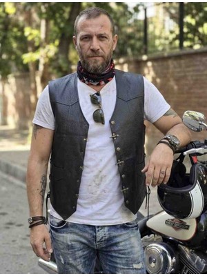 ArdaStilDeri Hakiki Jumbo Deri Motorcu Chopper Yelek