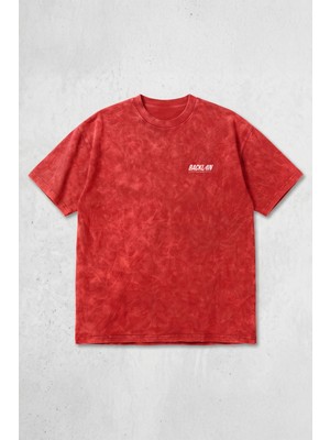 Backlain Mod Style Unisex Oversize Tişört Vintage Yıkamalı Antrasit Chill Baskılı %100 Pamuk