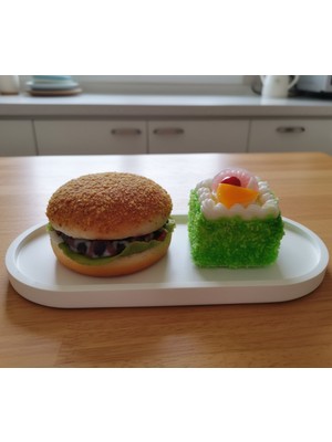Özgürce 3D Hamburger ve Pasta Magneti ile Beton Tabak Seti, Şık Mutfak Dekoru