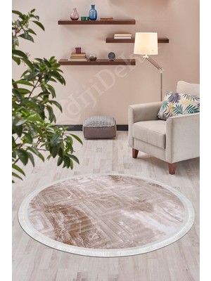 PremiumPort Yıkanabilir Yuvarlak Karo Desenli Banyo Halısı 120X120 cm