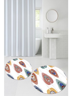 PremiumPort Yıkanabilir, Kaymaz, Yuvarlak Banyo Paspası, 2'li Klozet Takımı
