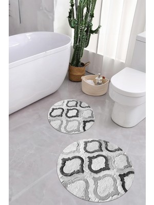 PremiumPort Yıkanabilir Kaymaz Taban Yuvarlak Banyo Paspası ve Klozet Takımı