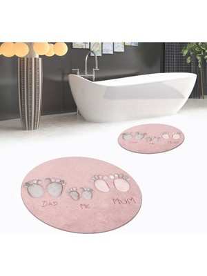 PremiumPort Yıkanabilir, Kaymaz, Dijital Baskılı, Yuvarlak Ikili Banyo Paspas Takımı