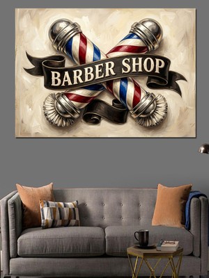 Özgürce Şık Klasik Barber Shop Dekoratif Kanvas ve Mdf Ahşap Tablo