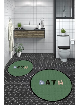 PremiumPort Renkli Yuvarlak Banyo Paspası ve Klozet Takımı, Dijital Yıkanabilir, Kaymaz
