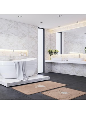 PremiumPort Renkli Kaplumbağa Desenli 2'li Banyo Paspas Takımı (60X100)