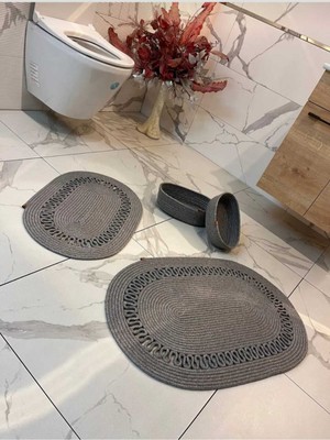 PremiumPort 40X60-60X100 4'lü Jüt Hasır Banyo Paspas Seti, Çeyizlik ve Mutfak Dekoru