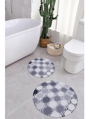PremiumPort Yıkanabilir, Kaymaz Tabanlı, Sade Modern Yuvarlak Banyo Paspası Klozet Takımı