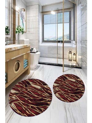 PremiumPort Yıkanabilir Yuvarlak Banyo Paspası Çiftli Set, Kaymaz Taban, Pratik Kullanım