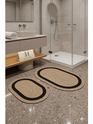 PremiumPort Büyük Boy Jüt Hasır Banyo Paspası Çift Takım Siyah