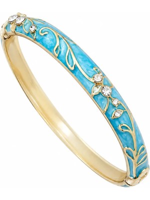 Nergis Collection Turkuaz Mineli Taş Detaylı Altın Renk Kelepçe Bilezik Kadın