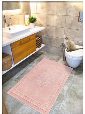 PremiumPort Yumuşak Pamuk Dokuma Banyo Paspası, Su Emici, 80X150 cm Pudra