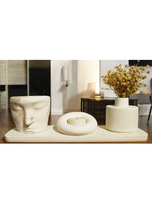 Özgürce Modern 4 Parça Beton Yüz Vazo Seti, Şık ve Dayanıklı Dekoratif Ürün