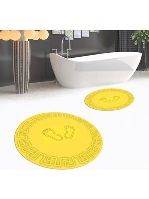 PremiumPort Yıkanabilir Dijital Baskılı Yuvarlak Ikili Banyo Paspası ve Klozet Takımı