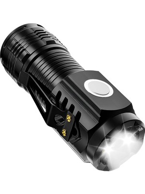 Süper Parlak 500 Lümen LED El Feneri | USB Type-C Şarjlı, 5 Modlu 3xe Led, Mıknatıslı & Klipsli, Kompakt ve Güçlü Işık Kaynağı