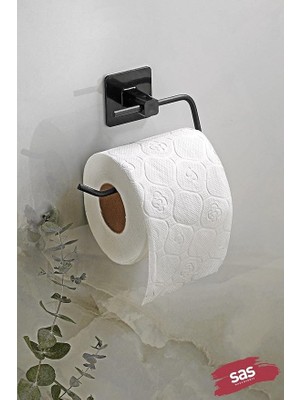 Haus Kare Yapışkanlı Açık Tuvalet Kağıtlığı Wc Kağıtlık Tutucu Siyah KS-001