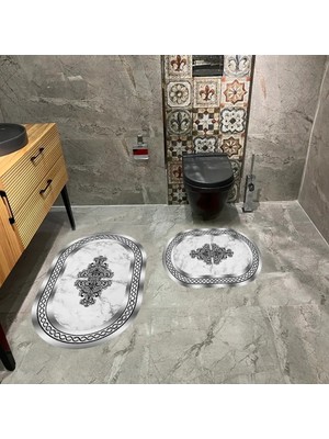 Özgürce Yumuşak Dokulu, Kaymaz Tabanlı, 2'li Banyo Paspas Takımı, Su Emici ve Dekoratif