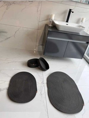 PremiumPort 40X60-50X80 Jüt Paspas ve Sepetli Banyo Takımı Seti, Beyaz Kırçıllı