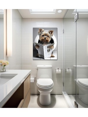 Özgürce Sevimli Yorkshire Terrier Kanvas Tablo, Hd Kalite, Banyo Dekoru