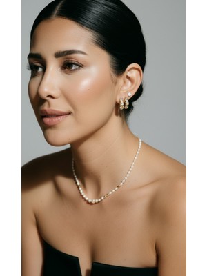 Atelier Sriza Moxy Zirkon Taşlı Çift Renkli Çelik Küpe-Gold