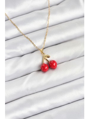 Ronanna 316L Çelik Zincir Gold Renk Kiraz Model Kadın Kolye