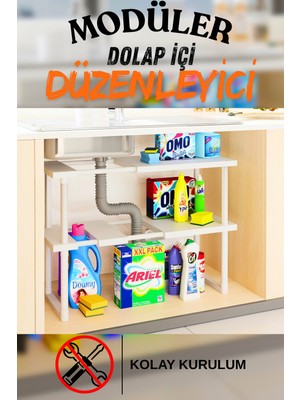 İndecor Houseware Plastik Genişletilebilir Raf Ayarlanabilir Düzenleyici Mutfak Banyo Düzenleyici - Çift Katlı - Siyah
