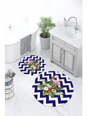 PremiumPort Yıkanabilir Çiçek Desenli Yuvarlak Banyo Paspası 2'li Set
