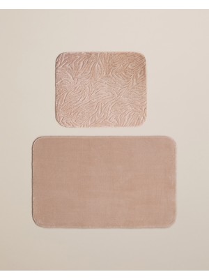 PremiumPort Kaydırmaz Banyo Paspası Seti 60X100 cm ve 50X60 cm Koyu Bej