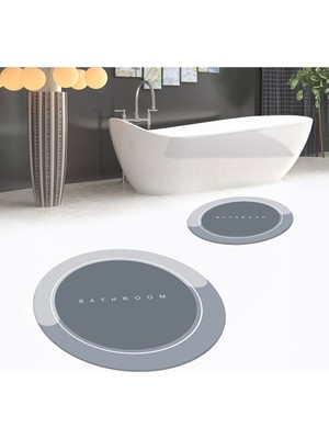 PremiumPort Yıkanabilir Yuvarlak Ikili Banyo Paspas Takımı, Kaymaz, Şık ve Kullanışlı