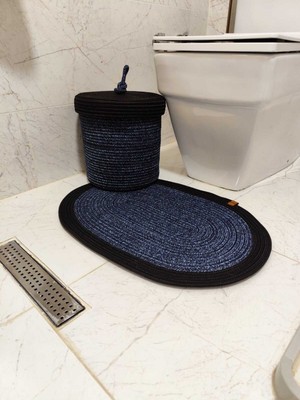 PremiumPort Bohem Tarzı Jüt Hasır Banyo Paspas Takımı 40X60 ve 25X25 Sepetler