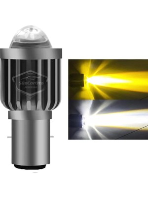 Lidyahan Store Araç Motosiklet Mercekli Far Ampulü LED Far Sarı-Beyaz Csp LED S2 Uzun Kısa BA20D H6 1 Adet