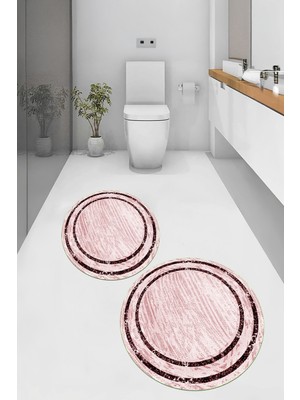 PremiumPort Yuvarlak Banyo Paspası 2'li Set, Kaymaz ve Yıkanabilir, Çerçeveli