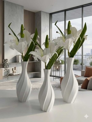 Özgürce Modern 3D Dalga Dekoratif Vazo Seti, Abs Malzeme, Salon ve Ofis Dekoru