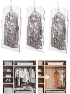 CetKing Vakumlu Hurç, Dolap Düzenleyici Elbise Saklama Poşeti,%80 Yer TASARRUFU,1ADET 90X60CM,1ADET 105X70CM,1ADET 145X70CM (Elbise Seti 3'lü)