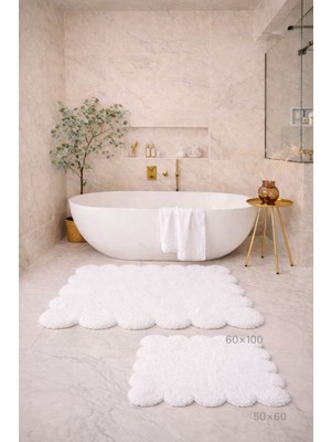 Özgürce Papatya Kesimli Banyo Paspası ve Klozet Takımı, Kaymaz Taban, 60X100 ve 50X60 cm