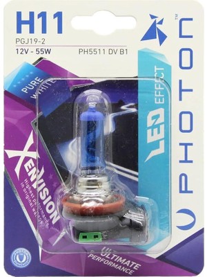 Misda Store Ampul H11 12V 55W Xen Vision (Tekli Blister) (Beyaz Işık) 6000K Pht PH5511 Dv B1