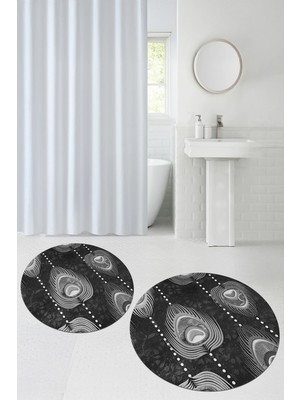 PremiumPort Yıkanabilir Dijital Kaymaz Banyo Paspası, Yuvarlak Klozet Takımı, 2'li