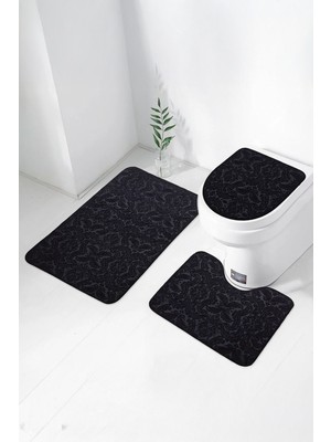 PremiumPort Yumuşak ve Kaymaz Tabanlı 3'lü Banyo Takımı, Makinede Yıkanabilir