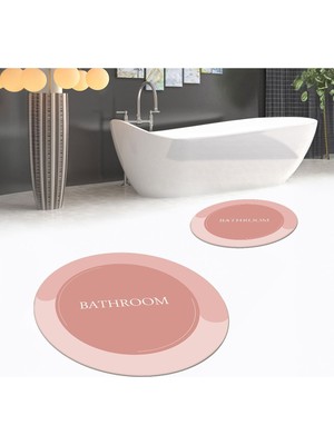 PremiumPort Yıkanabilir, Kaymaz ve Şık Yuvarlak Banyo Paspası, Çiftli Set