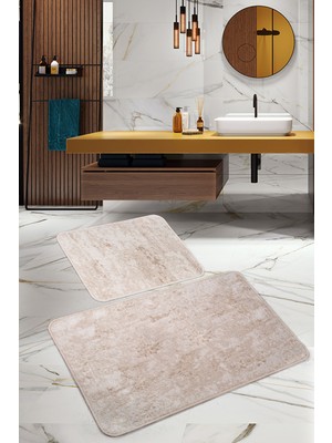 PremiumPort Yumuşak ve Modern Tasarımlı 2'li Banyo Paspası Takımı, Makinede Yıkanabilir