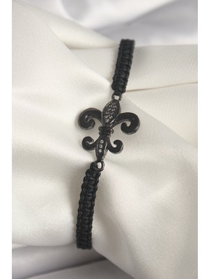 Ronanna Pirinç Siyah Renk Zirkon Taş Işlemeli Zambak Figür Asansörlü Makrome Model Kadın Bileklik